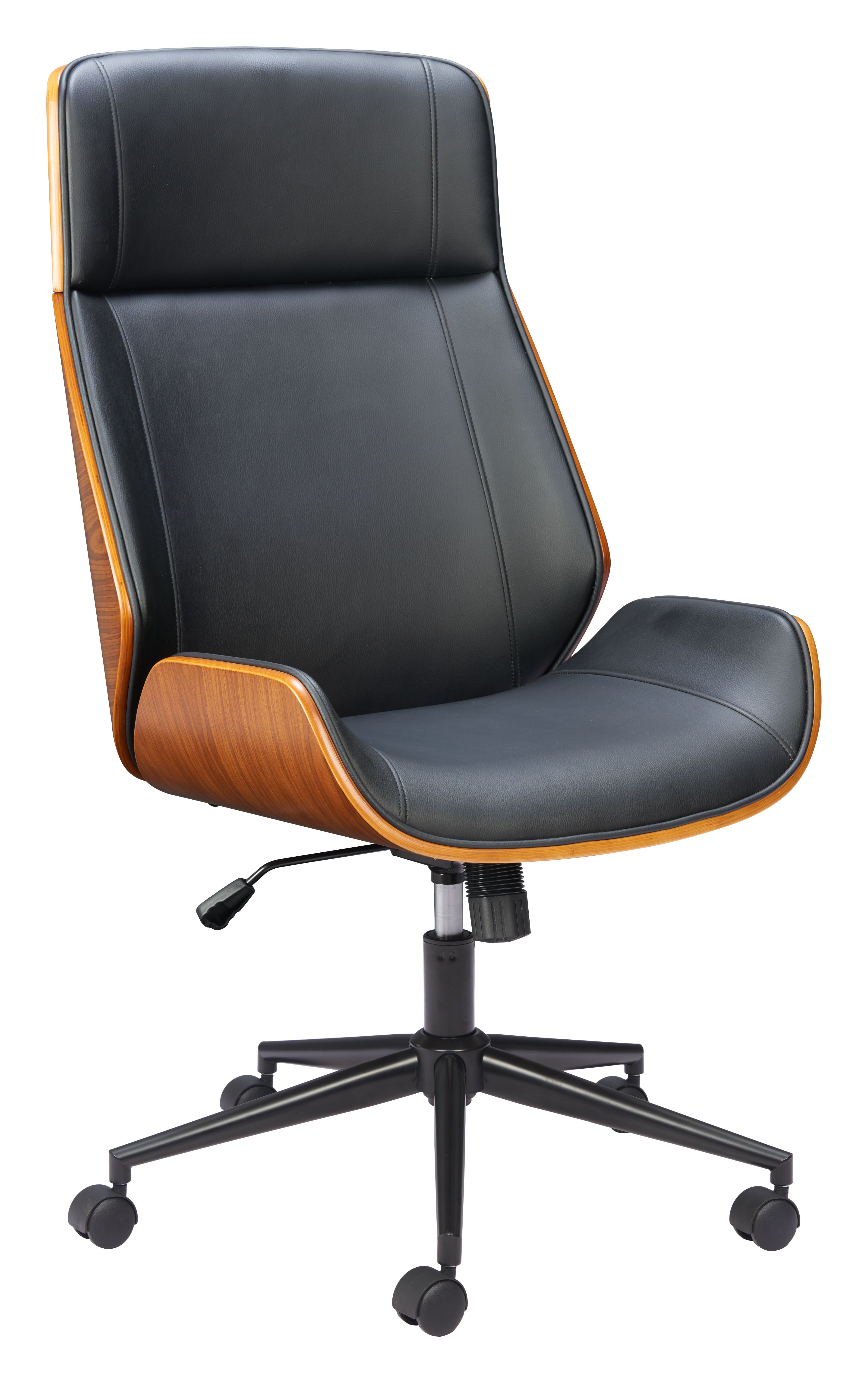 ZUO Flex High Back Office Chair — Black Faux Leather, Adjustable Height, 330 lb Capacity