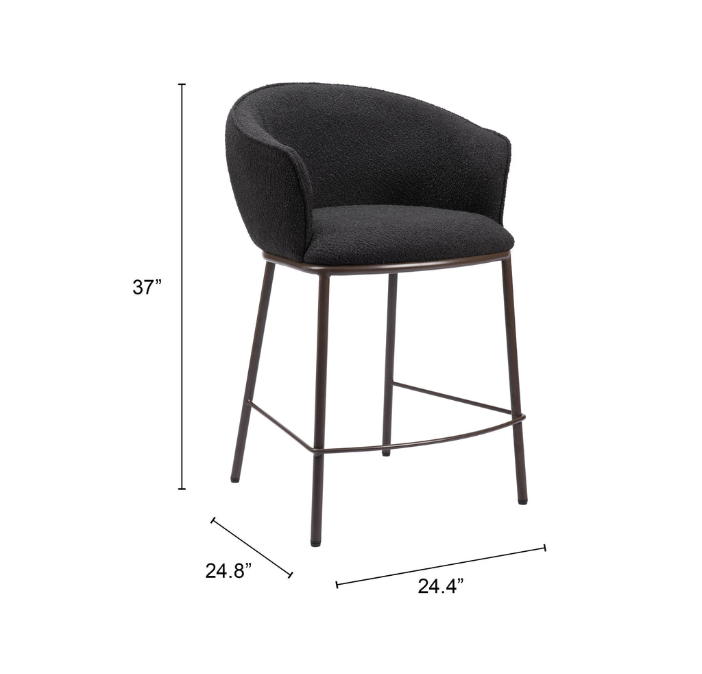 ZUO Essen Counter Stool — Black Textured Fabric, Bronze Powder Coated Steel Frame, 350 lb Capacity