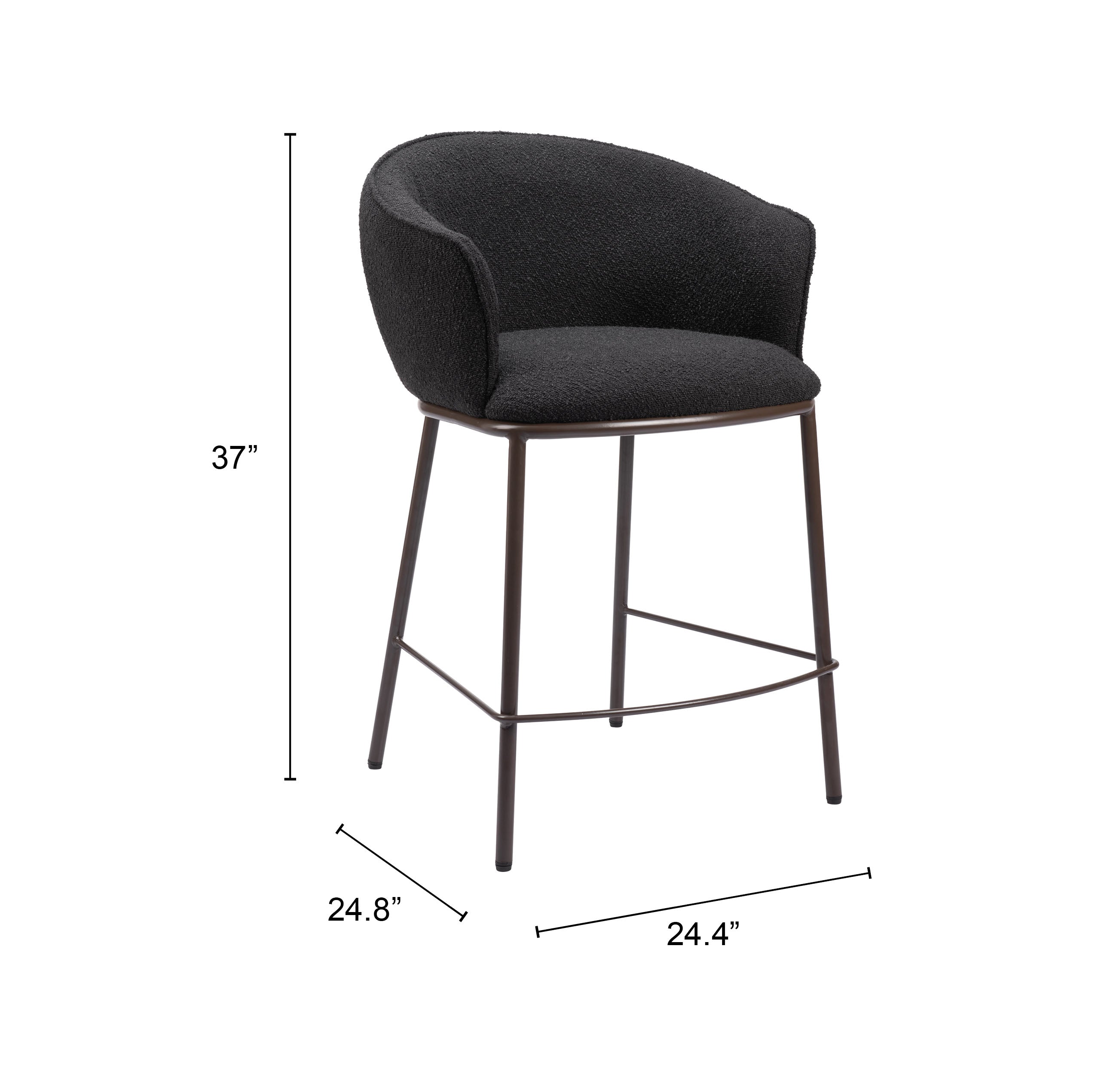 ZUO Essen Counter Stool — Black Textured Fabric, Bronze Powder Coated Steel Frame, 350 lb Capacity