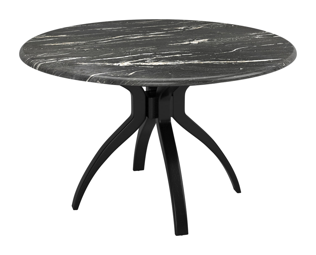 ZUO Sumay Round Dining Table — Black Faux Marble HPL Top, 50" Diameter, Painted Steel Base