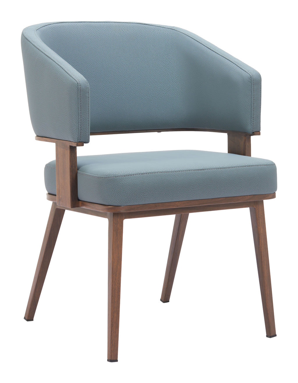 ZUO Poise Dining Chair — Azure Gray Faux Leather, Walnut Steel Frame, 330 lb Capacity