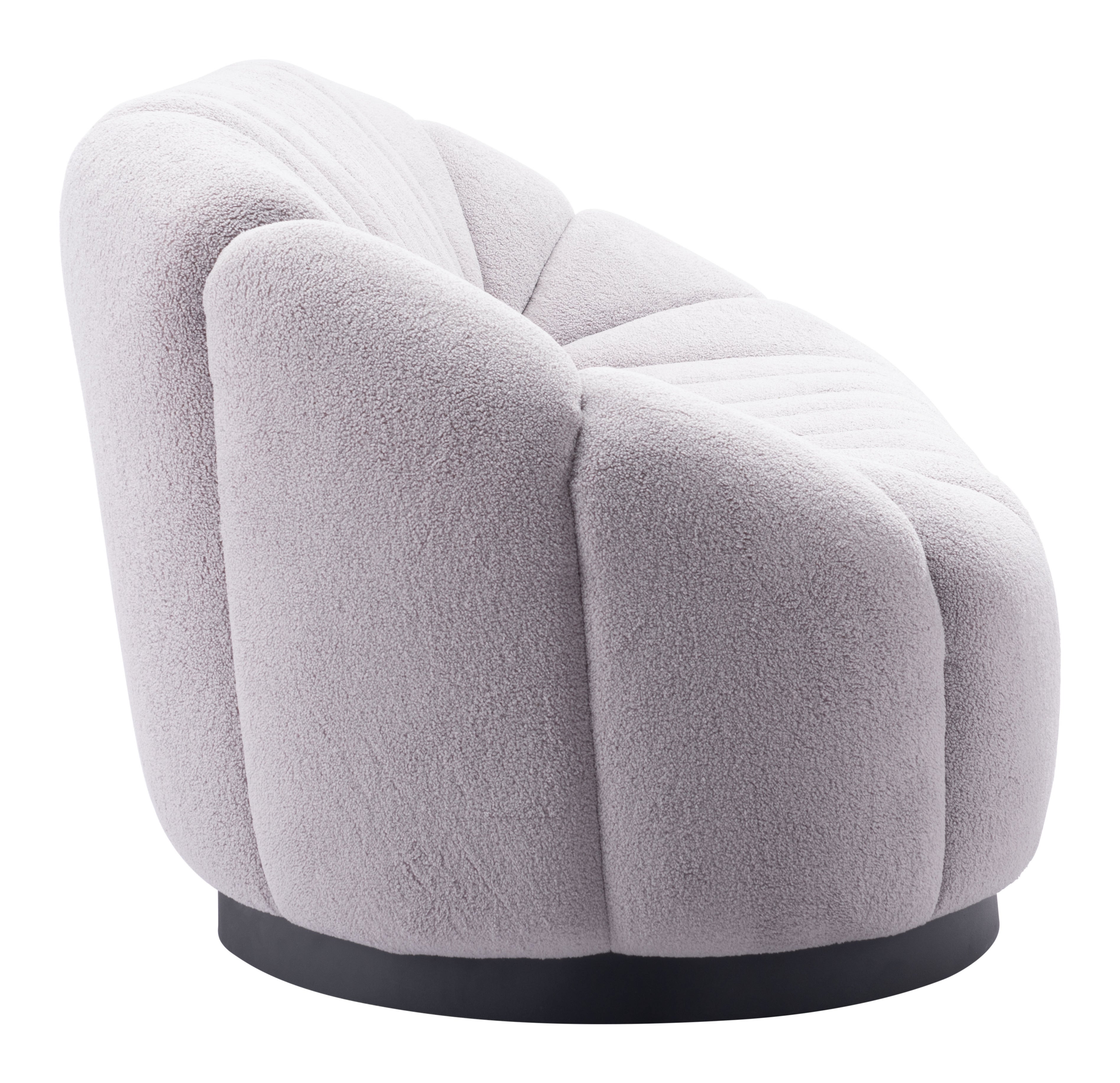 ZUO Bhutan Sofa — Light Gray Shearling Fabric, 84.6" Glam Modern, Black Steel Base, 440 lb Capacity