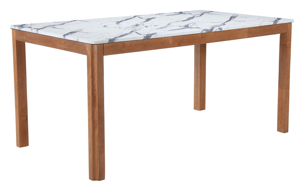 ZUO Jemy Dining Table — White Faux Marble Top, 63" Rubberwood, Seats 6