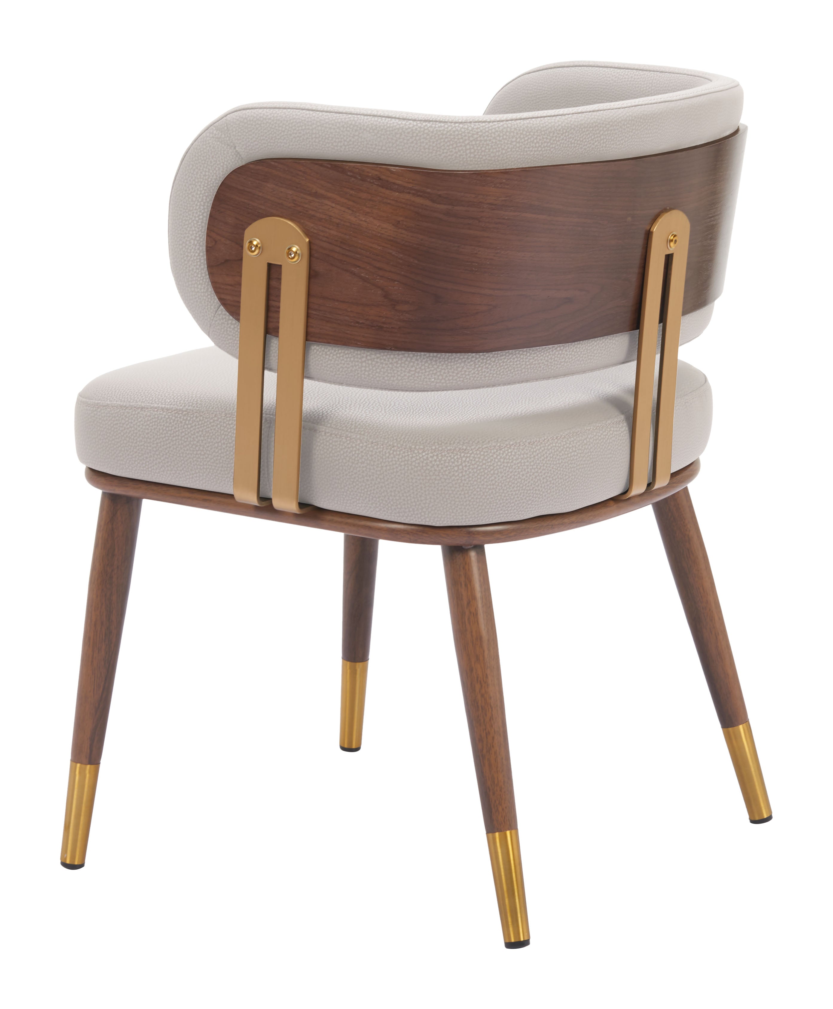 ZUO Brew Dining Chair — Beige Faux Leather, Walnut & Gold Steel Frame, 330 lb Capacity