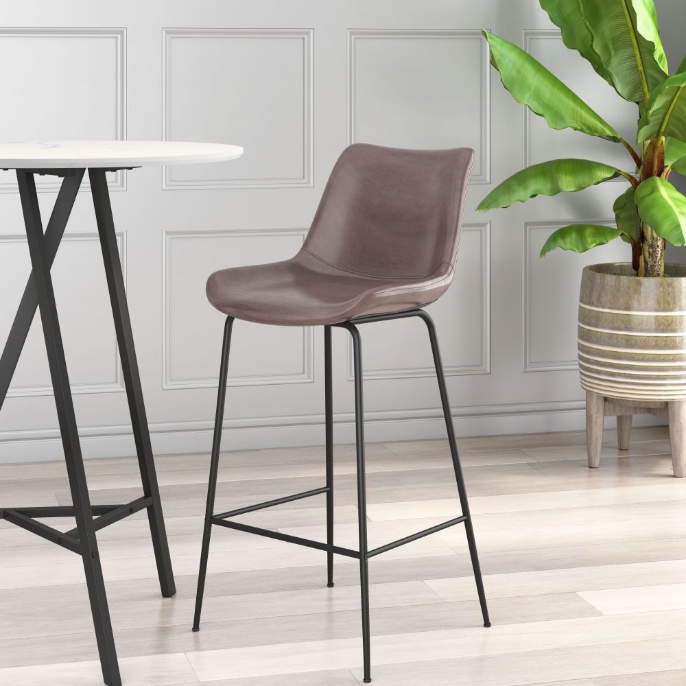 STOOL BYRON ZUO 101771 | Barstool for Kitchen and Dining | Brown Black | 100%Polyurethane | Faux Leathert | Inside | Bar Restaurant Cafetería Food Court Bar Breakfast Kitchen Bistro Office Space Set