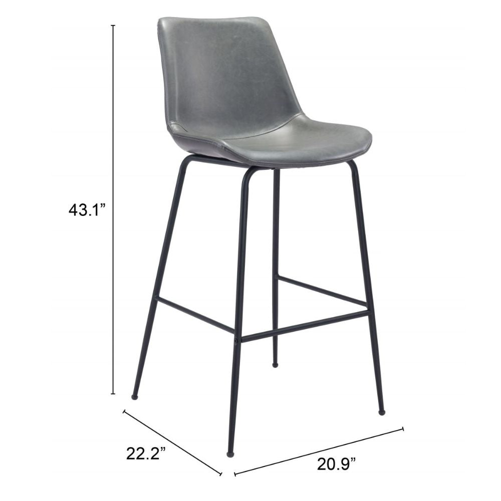 STOOL BYRON ZUO 101772 | Barstool for Kitchen and Dining | Gray Black | 100%Polyurethane | Faux Leathert | Inside | Bar Restaurant Cafetería Food Court Bar Breakfast Kitchen Bistro Office Space