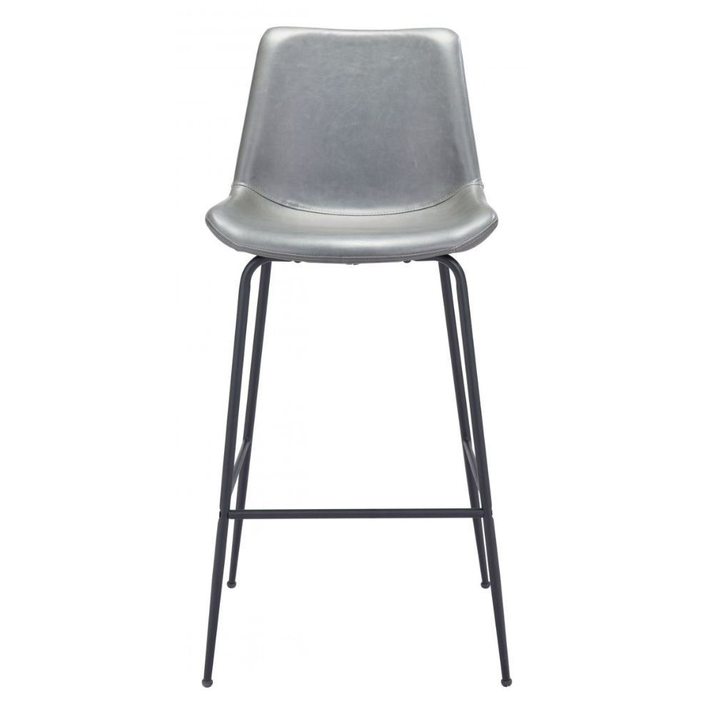 STOOL BYRON ZUO 101772 | Barstool for Kitchen and Dining | Gray Black | 100%Polyurethane | Faux Leathert | Inside | Bar Restaurant Cafetería Food Court Bar Breakfast Kitchen Bistro Office Space