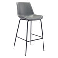 STOOL BYRON ZUO 101772 | Barstool for Kitchen and Dining | Gray Black | 100%Polyurethane | Faux Leathert | Inside | Bar Restaurant Cafetería Food Court Bar Breakfast Kitchen Bistro Office Space
