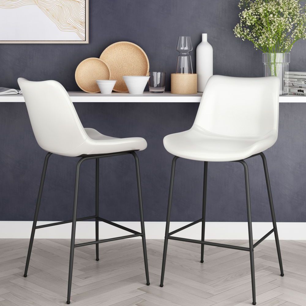 STOOL BYRON ZUO 101776 | Counter Stool for Kitchen and Dining | White Black | 100%Polyurethane | Faux Leathert | Inside | Bar Restaurant Cafetería Food Court Bar Breakfast Kitchen Bistro Office Space Set