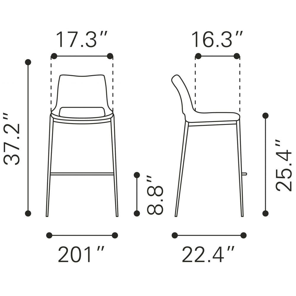 STOOL ZUO ACE 101390 | Counter Stool for Home and Office Space | Silver| White | 100% Polyurethane | Faux Leather | Inside | Bar Restaurant Cafetería Food Court Bar Breakfast Kitchen Bistro Office Space