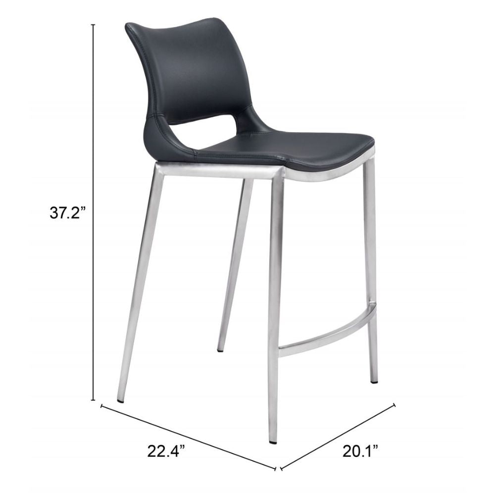 STOOL ZUO ACE 101391 | Counter Stool for Home and Office Space | Black | Silver | 100% Polyurethane | Faux Leather | Inside | Bar Restaurant Cafetería Food Court Bar Breakfast Kitchen Bistro Office Space