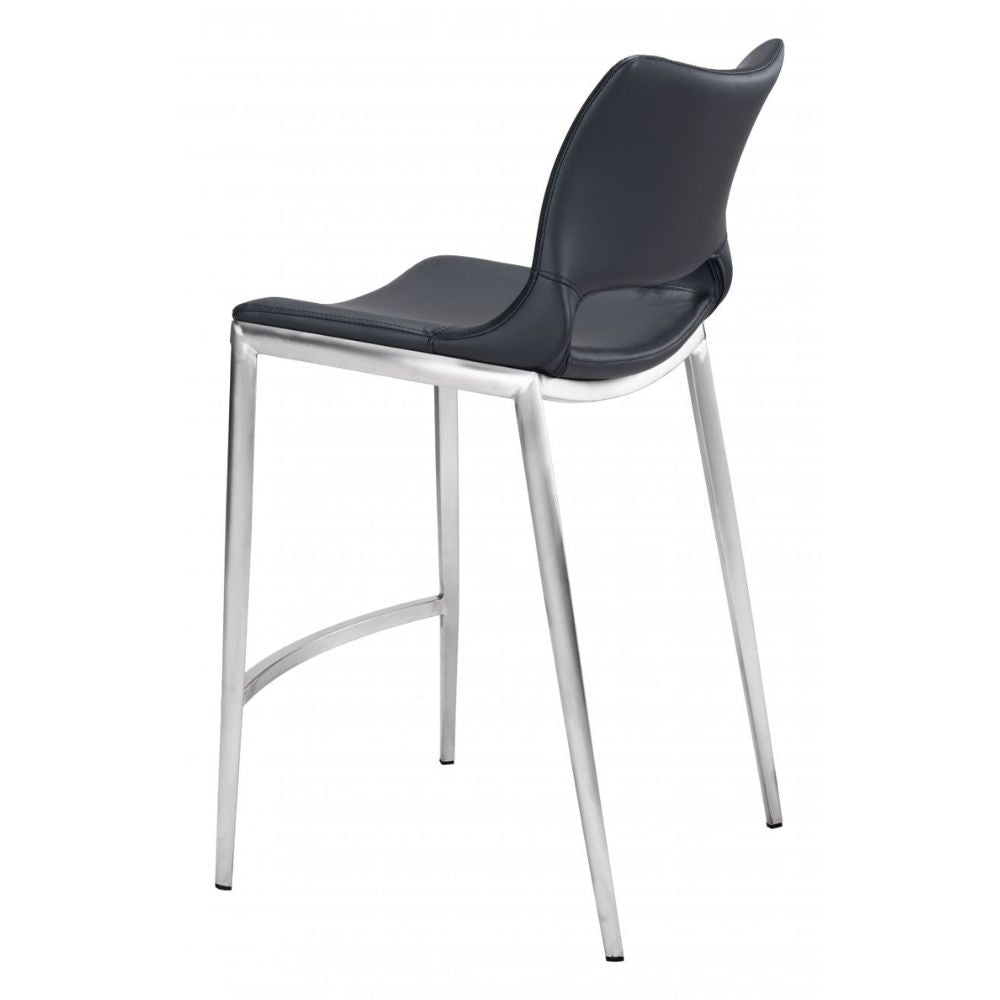STOOL ZUO ACE 101391 | Counter Stool for Home and Office Space | Black | Silver | 100% Polyurethane | Faux Leather | Inside | Bar Restaurant Cafetería Food Court Bar Breakfast Kitchen Bistro Office Space