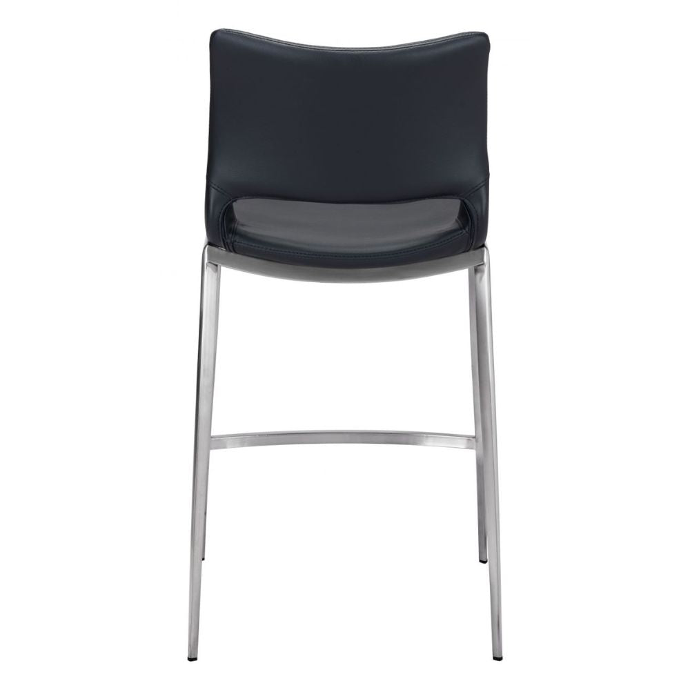 STOOL ZUO ACE 101391 | Counter Stool for Home and Office Space | Black | Silver | 100% Polyurethane | Faux Leather | Inside | Bar Restaurant Cafetería Food Court Bar Breakfast Kitchen Bistro Office Space