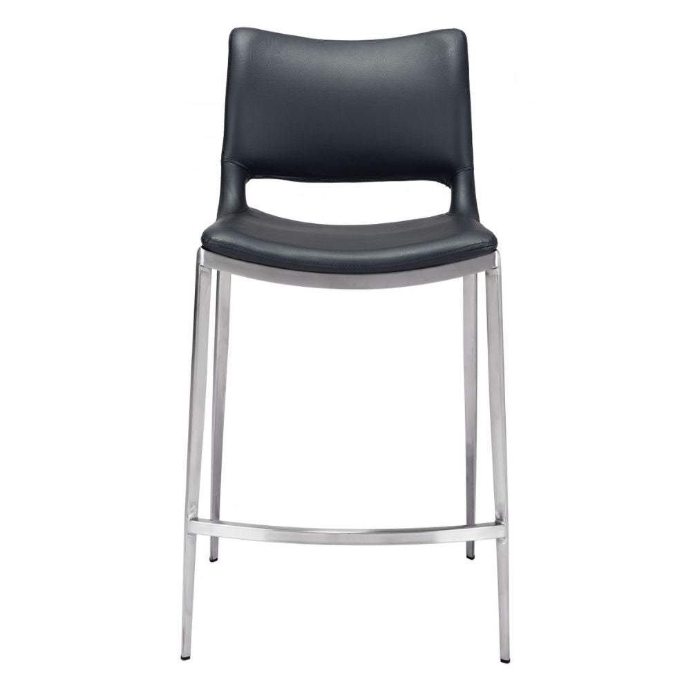 STOOL ZUO ACE 101391 | Counter Stool for Home and Office Space | Black | Silver | 100% Polyurethane | Faux Leather | Inside | Bar Restaurant Cafetería Food Court Bar Breakfast Kitchen Bistro Office Space