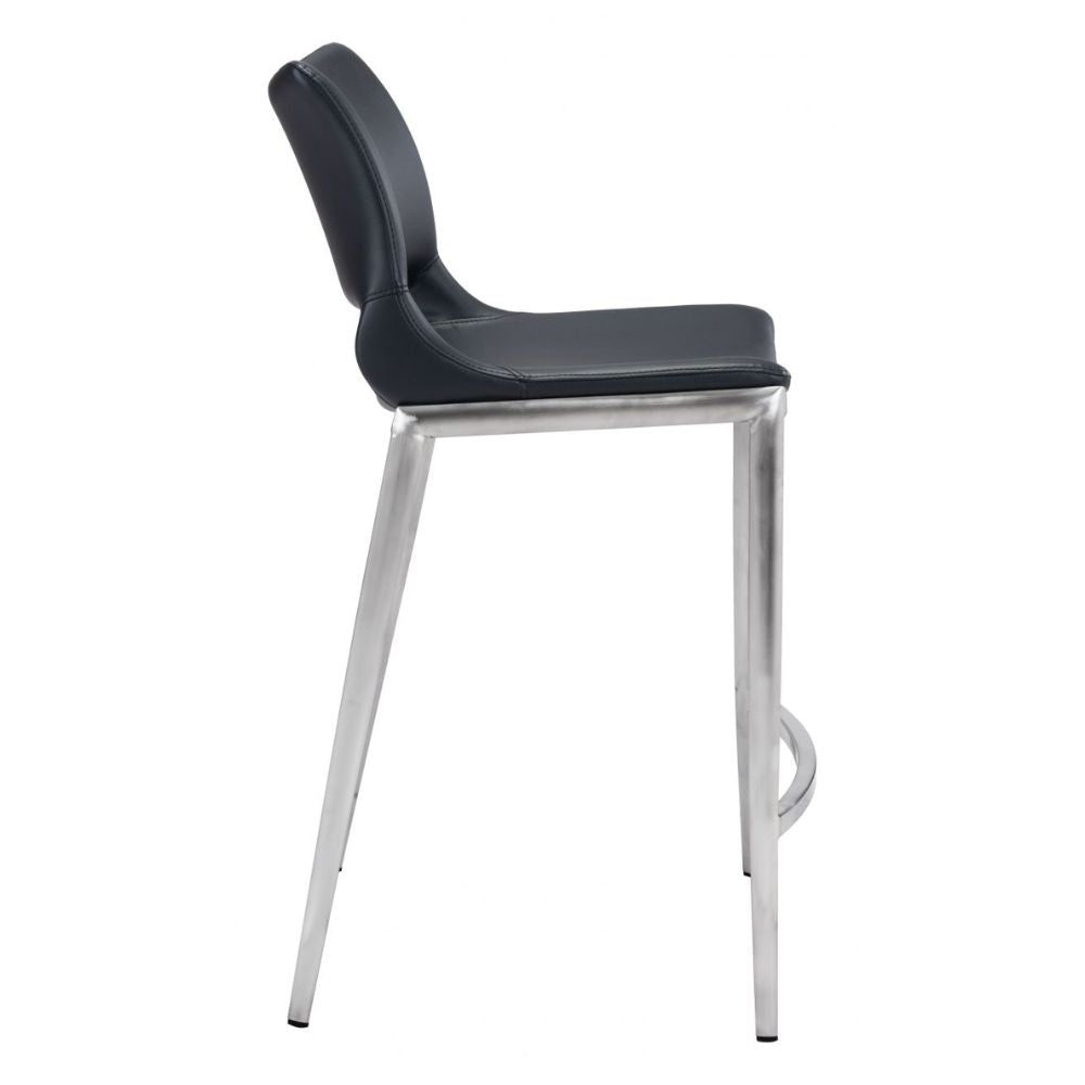 STOOL ZUO ACE 101391 | Counter Stool for Home and Office Space | Black | Silver | 100% Polyurethane | Faux Leather | Inside | Bar Restaurant Cafetería Food Court Bar Breakfast Kitchen Bistro Office Space