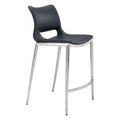 STOOL ZUO ACE 101391 | Counter Stool for Home and Office Space | Black | Silver | 100% Polyurethane | Faux Leather | Inside | Bar Restaurant Cafetería Food Court Bar Breakfast Kitchen Bistro Office Space