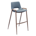STOOL ZUO DESI 101698 | Counter Stool for Kitchen Dining Area | Blue Gray Walnut | 100% Polyurethane | Faux Leather | Inside | Bar Restaurant Cafetería Food Court Bar Breakfast Kitchen Bistro