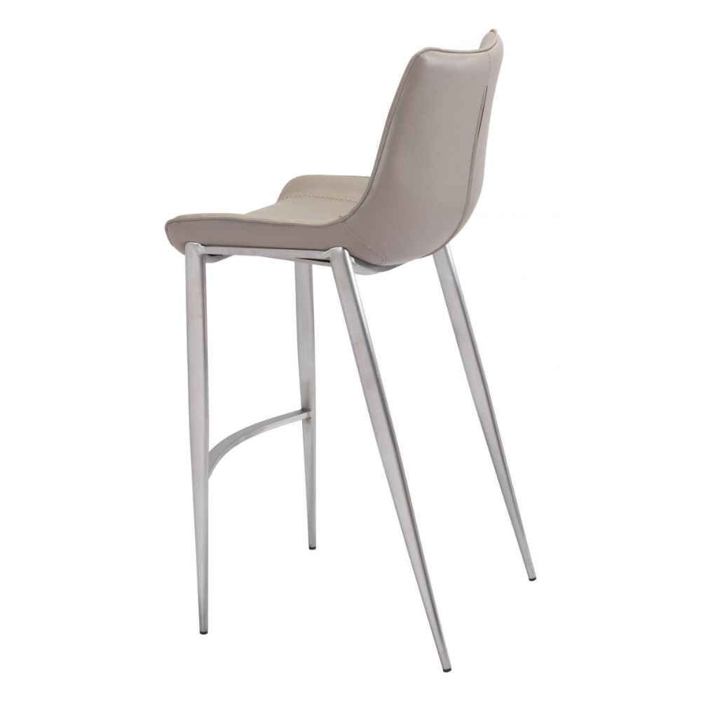 STOOL ZUO MAGNUS 101274 | Barstool | Brown | Silver | 100% Polyurethane | Faux Leather | Inside | Interior Bar Restaurant Cafetería Food Court Bar Breakfast Kitchen Bistro