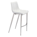 STOOL ZUO MAGNUS 101275 | Barstool | White | Silver | 100% Polyurethane | Faux Leather | Inside | Interior Bar Restaurant Cafetería Food Court Bar Breakfast Kitchen Bistro