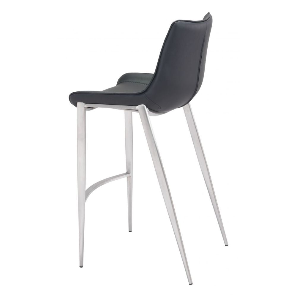 STOOL ZUO MAGNUS 101276  | Barstool | Black | Silver | 100% Polyurethane | Faux Leather | Inside | Interior Bar Restaurant Cafetería Food Court Bar Breakfast Kitchen Bistro