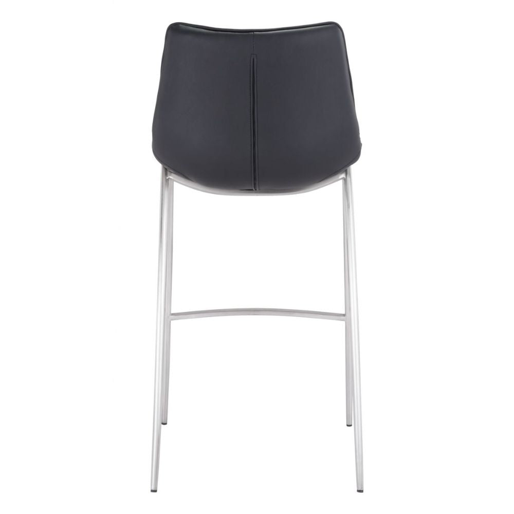 STOOL ZUO MAGNUS 101276  | Barstool | Black | Silver | 100% Polyurethane | Faux Leather | Inside | Interior Bar Restaurant Cafetería Food Court Bar Breakfast Kitchen Bistro
