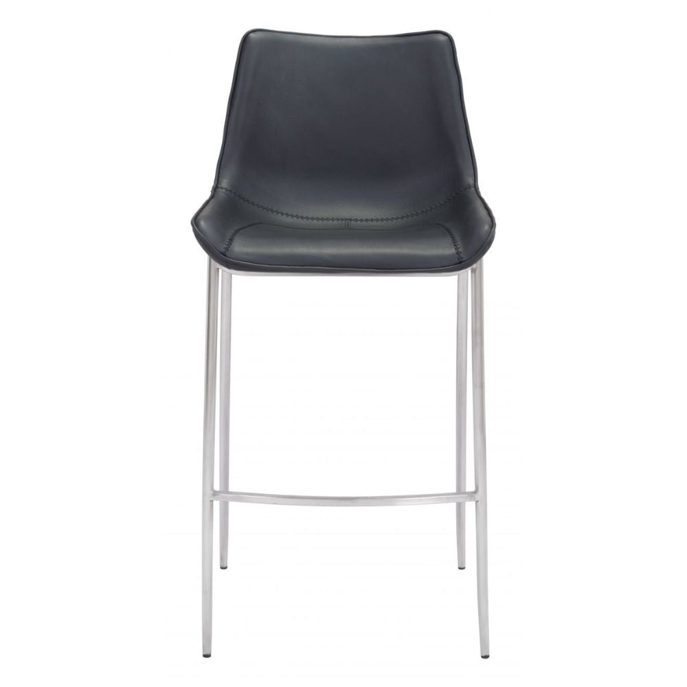 STOOL ZUO MAGNUS 101276  | Barstool | Black | Silver | 100% Polyurethane | Faux Leather | Inside | Interior Bar Restaurant Cafetería Food Court Bar Breakfast Kitchen Bistro