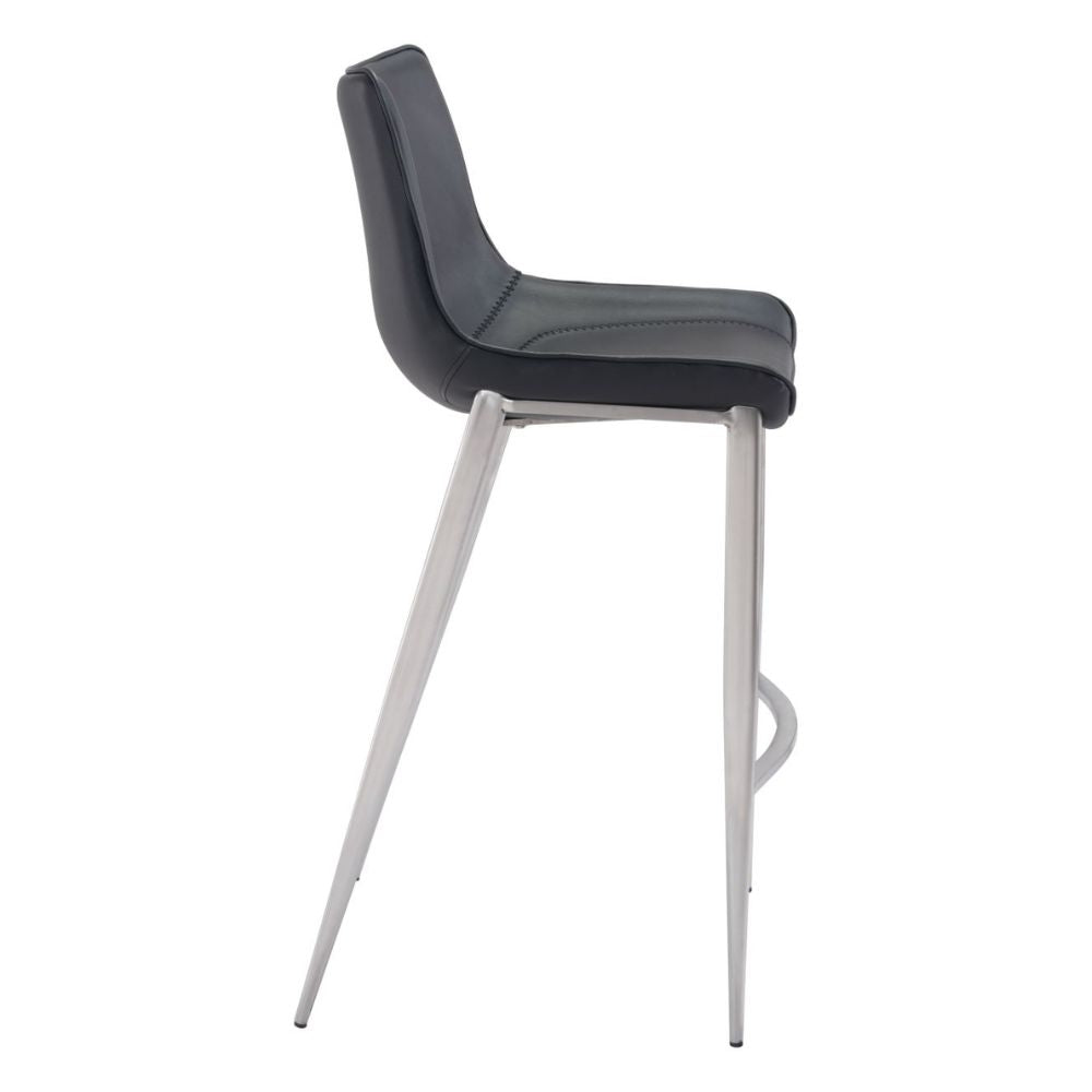 STOOL ZUO MAGNUS 101276  | Barstool | Black | Silver | 100% Polyurethane | Faux Leather | Inside | Interior Bar Restaurant Cafetería Food Court Bar Breakfast Kitchen Bistro