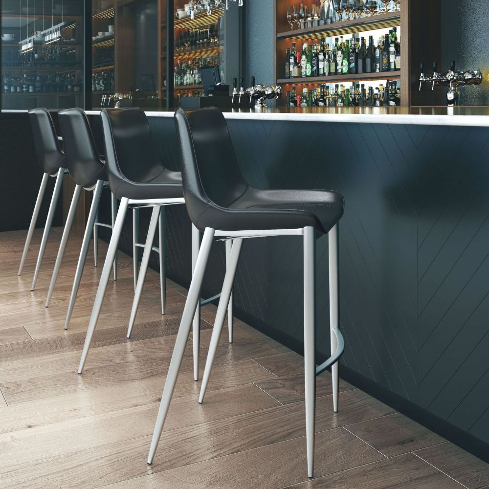STOOL ZUO MAGNUS 101276  | Barstool | Black | Silver | 100% Polyurethane | Faux Leather | Inside | Interior Bar Restaurant Cafetería Food Court Bar Breakfast Kitchen Bistro Set