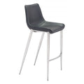 STOOL ZUO MAGNUS 101276  | Barstool | Black | Silver | 100% Polyurethane | Faux Leather | Inside | Interior Bar Restaurant Cafetería Food Court Bar Breakfast Kitchen Bistro