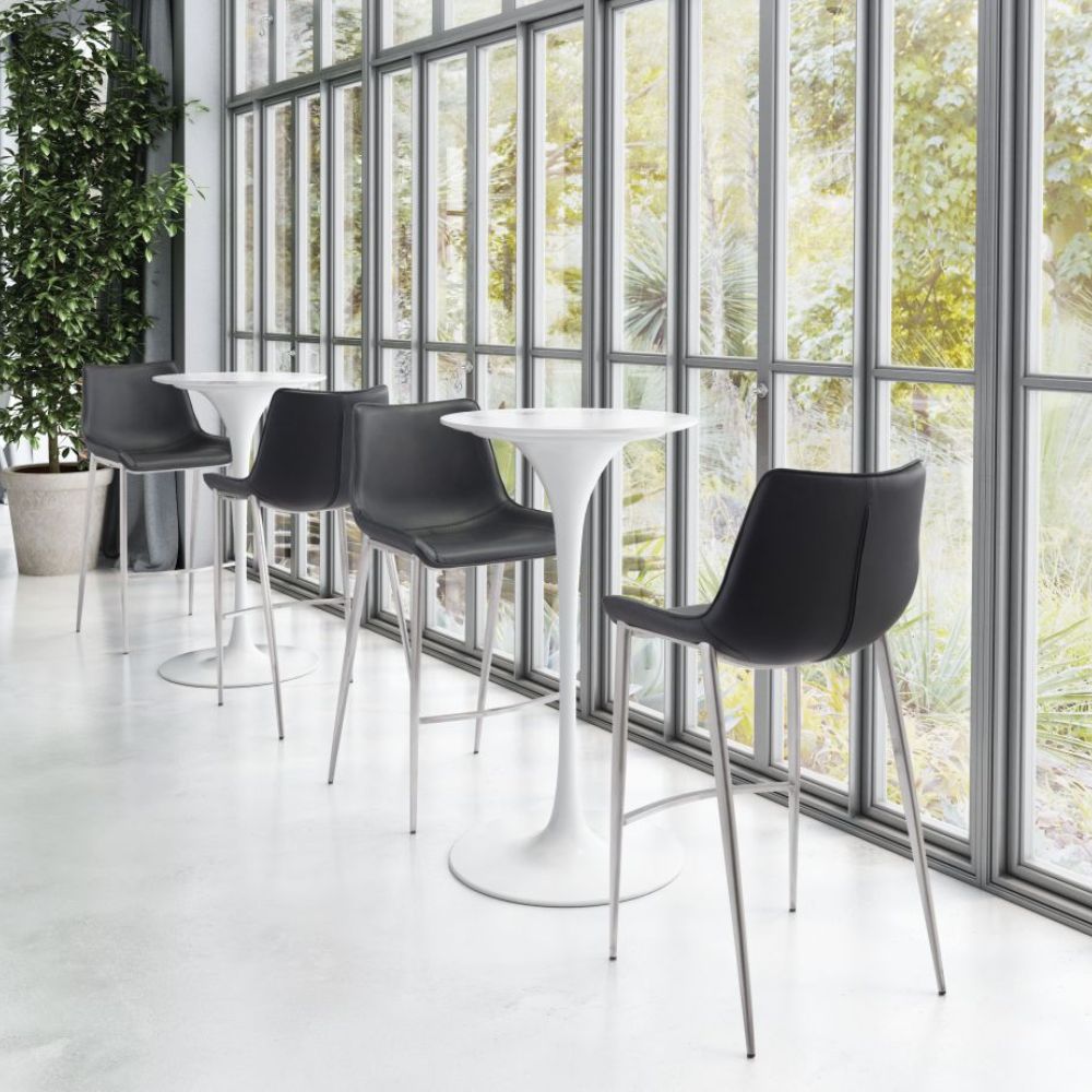 STOOL ZUO MAGNUS 101276  | Barstool | Black | Silver | 100% Polyurethane | Faux Leather | Inside | Interior Bar Restaurant Cafetería Food Court Bar Breakfast Kitchen Bistro Set