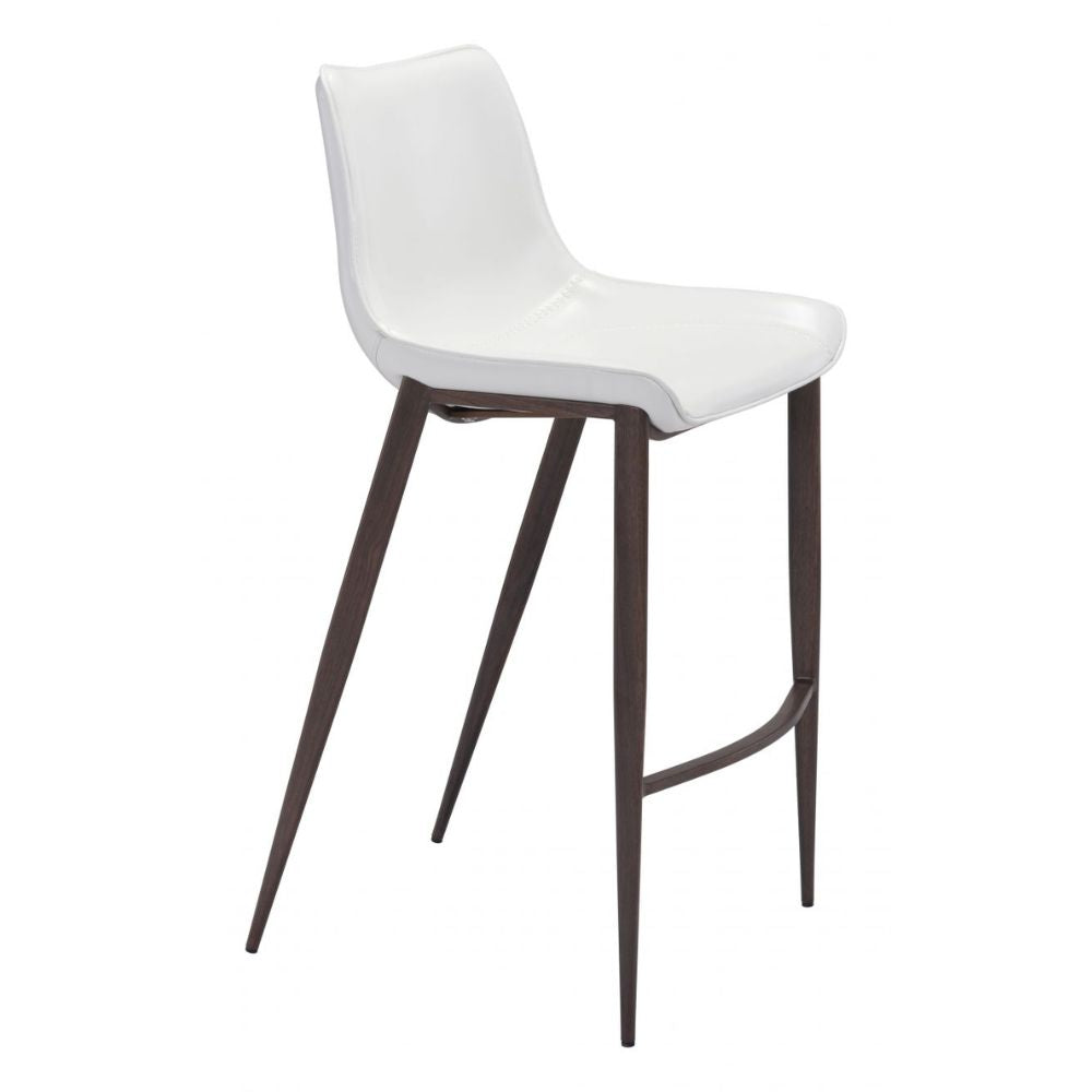 STOOL ZUO MAGNUS 101278 | Barstool | Walnut | White | 100% Polyurethane | Faux Leather | Inside | Interior Bar Restaurant Cafetería Food Court Bar Breakfast Kitchen Bistro