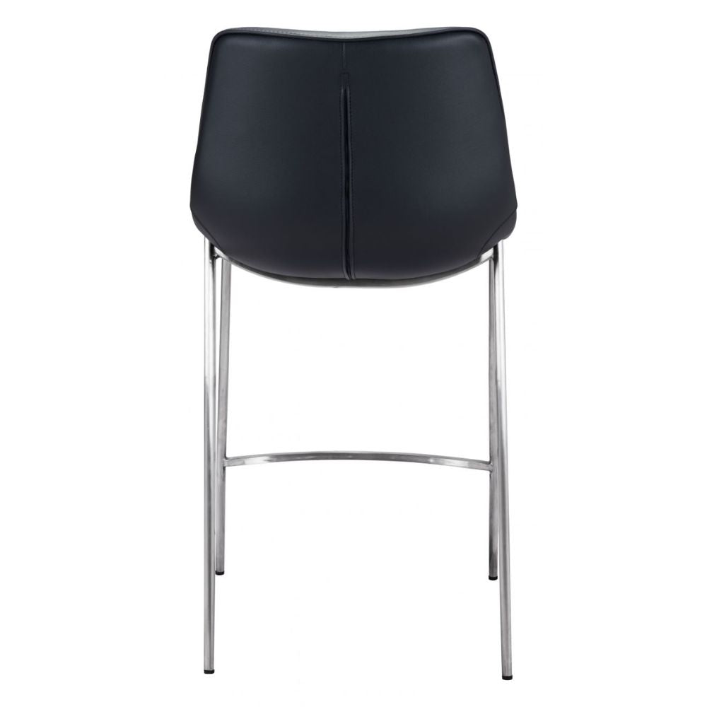 STOOL ZUO MAGNUS 101409 | Counter Stool for Kitchen and Bars | Silver Black | 100% Polyurethane | Fax Leather | Inside | Bar Restaurant Cafetería Food Court Bar Breakfast Kitchen Bistro Office Space