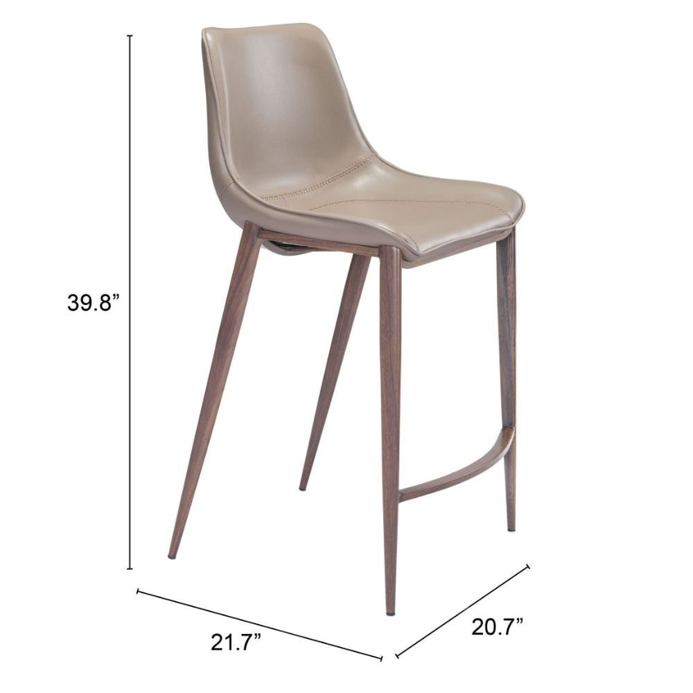 STOOL ZUO MAGNUS 101410 | Counter Stool for Kitchen and Bars | Brown Walnut | 100% Polyurethane | Faux Leather | Inside | Bar Restaurant Cafetería Food Court Bar Breakfast Kitchen Bistro Office Space