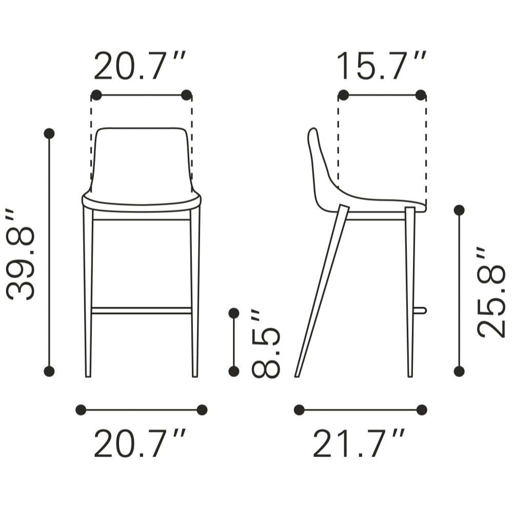 STOOL ZUO MAGNUS 102028 | Counter Stool | Brown Silver | 100%Polyurethane | Faux Leather | Inside | Bar Restaurant Cafetería Food Court Bar Breakfast Kitchen Bistro Office Space