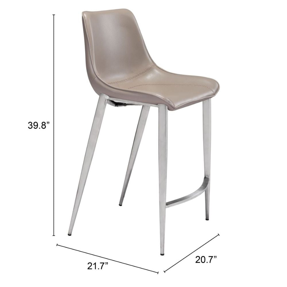 STOOL ZUO MAGNUS 102028 | Counter Stool | Brown Silver | 100%Polyurethane | Faux Leather | Inside | Bar Restaurant Cafetería Food Court Bar Breakfast Kitchen Bistro Office Space