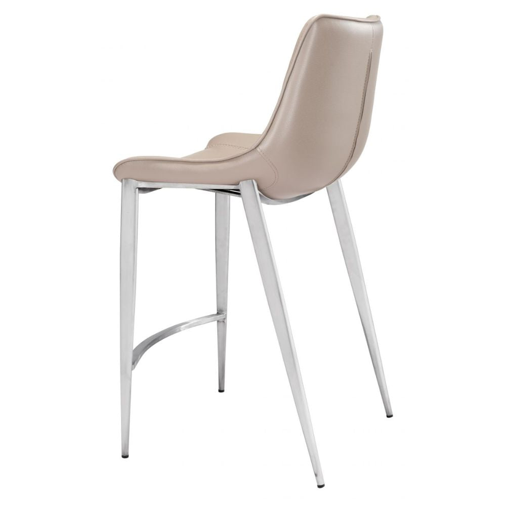 STOOL ZUO MAGNUS 102028 | Counter Stool | Brown Silver | 100%Polyurethane | Faux Leather | Inside | Bar Restaurant Cafetería Food Court Bar Breakfast Kitchen Bistro Office Space