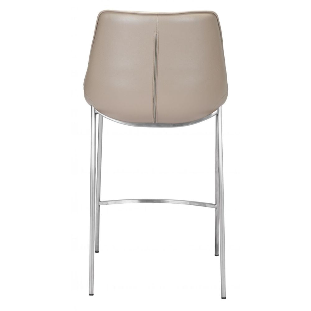 STOOL ZUO MAGNUS 102028 | Counter Stool | Brown Silver | 100%Polyurethane | Faux Leather | Inside | Bar Restaurant Cafetería Food Court Bar Breakfast Kitchen Bistro Office Space