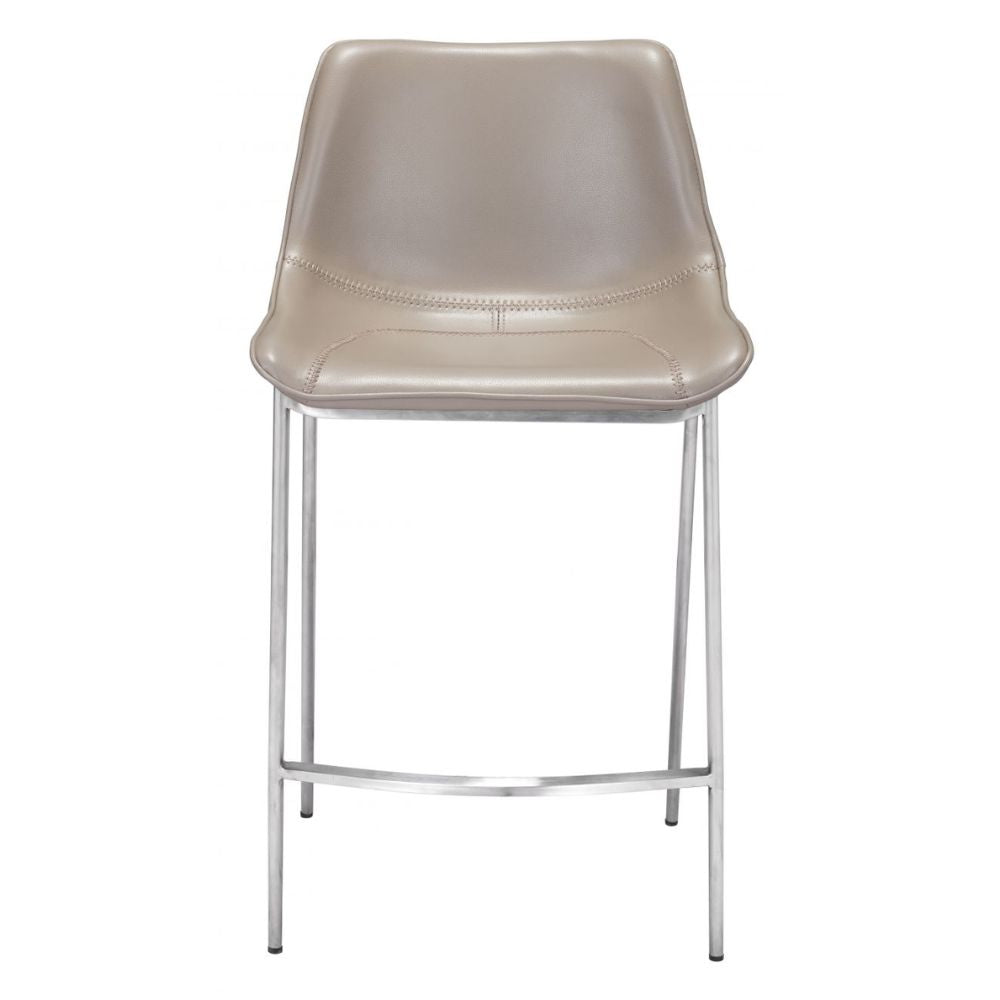 STOOL ZUO MAGNUS 102028 | Counter Stool | Brown Silver | 100%Polyurethane | Faux Leather | Inside | Bar Restaurant Cafetería Food Court Bar Breakfast Kitchen Bistro Office Space