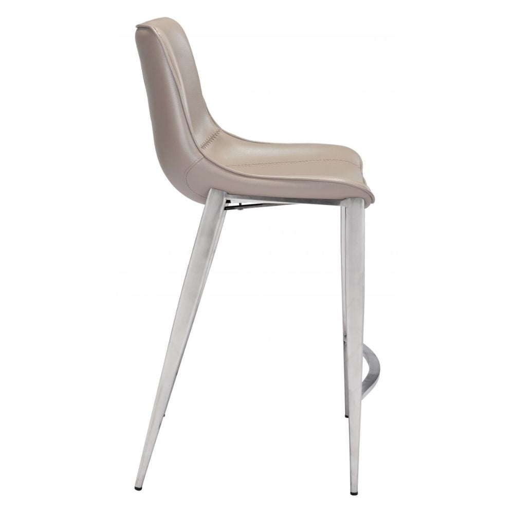 STOOL ZUO MAGNUS 102028 | Counter Stool | Brown Silver | 100%Polyurethane | Faux Leather | Inside | Bar Restaurant Cafetería Food Court Bar Breakfast Kitchen Bistro Office Space
