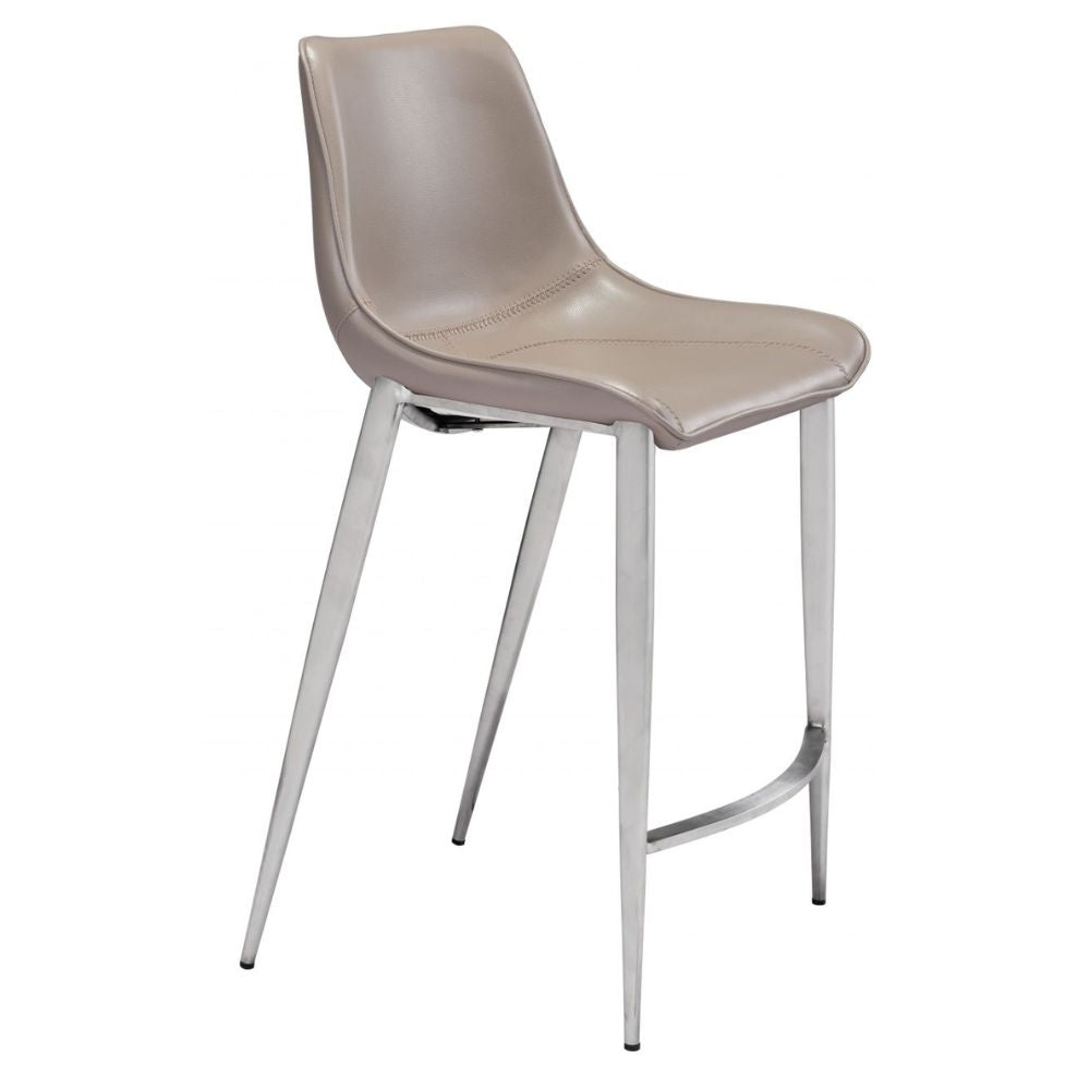 STOOL ZUO MAGNUS 102028 | Counter Stool | Brown Silver | 100%Polyurethane | Faux Leather | Inside | Bar Restaurant Cafetería Food Court Bar Breakfast Kitchen Bistro Office Space