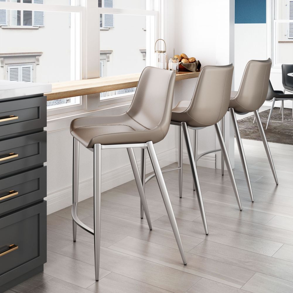 STOOL ZUO MAGNUS 102028 | Counter Stool | Brown Silver | 100%Polyurethane | Faux Leather | Inside | Bar Restaurant Cafetería Food Court Bar Breakfast Kitchen Bistro Office Space Set
