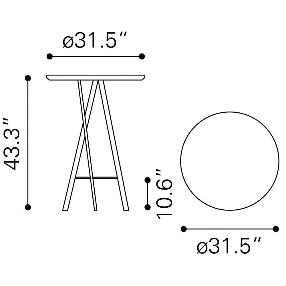 TABLE  ZUO  METZ | Bar Table | Black Gray | Faux Wood MDF | Powder Coated Steel | Inside | Kitchen Living Room Office Bar Area