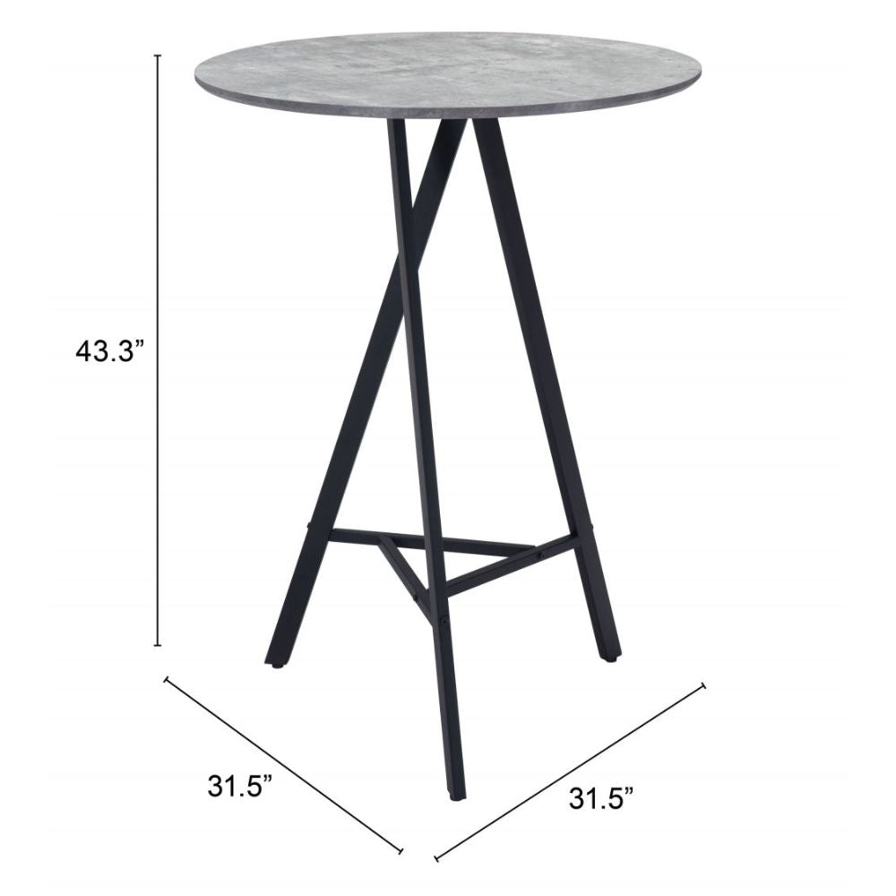 TABLE  ZUO  METZ | Bar Table | Black Gray | Faux Wood MDF | Powder Coated Steel | Inside | Kitchen Living Room Office Bar Area